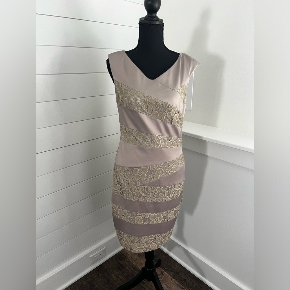 JAX Cocktail Sheath Dress, Satin and Lace, Size 4